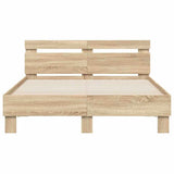 Bed Frame with LED Sonoma 137 x 190 cm Engineered Wood 3402848
