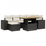 ZNTS 7 Piece Garden Sofa Set with Cushions Black Poly Rattan 3272736