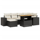 ZNTS 7 Piece Garden Sofa Set with Cushions Black Poly Rattan 3272736