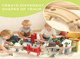 100 Piece Wooden Train Set for Kids 3 Years with Track, Crane, Battery Operated Train T3398P422463