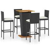 5 Piece Garden Bar Set with Cushions Poly Rattan Black 3095450