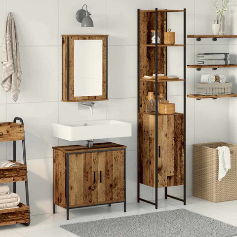 Bathroom Furniture Set with Door 3 pcs Brown 33 x 33 x 185.5 cm 3332551