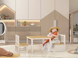4-Piece Kids Table and Chair Set with 2 Wooden Chairs, 1 Storage Bench, and Interesting Modern T3398P347690