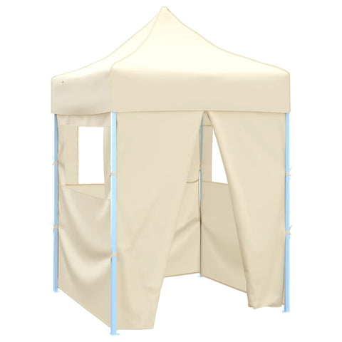 Professional Folding Party Tent with 4 Sidewalls 2x2 m Steel Cream 48882