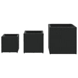 ZNTS Garden Planters 3 pcs Black Poly Rattan 366395