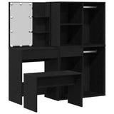 Dressing Table Set with LED 4 pcs Black Oak Engineered Wood 3333068