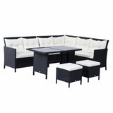 8-Seater Garden Rattan Furniture Rattan Corner Dining Sofa Set Wicker Conservatory Furniture Lawn T3398P315461