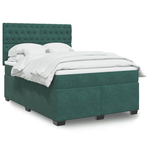 Box Spring Bed with Mattress Dark Green 140x190 cm Velvet 3290915