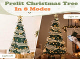 6FT Green Telescopic Christmas Tree with Gold Ribbon, Gold & Silver Ornaments, Bead Chain, PVC, 150 80910638