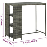 ZNTS Bar Table with Storage Rack Grey 120x60x110 cm Poly Rattan 313477