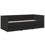 ZNTS Daybed with Drawers without Mattress Black 75x190 cm Small Single 3280833