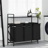 Laundry Basket 3 Compartments with Shelves Black Oak 859080