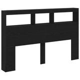Headboard Cabinet with LED Black Oak 160x17x102 cm 863133