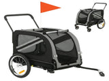 2-In-1 Pet Bike Trailer Dog Stroller Pushchair with Universal Wheel Reflector Flag Grey T3398P552689