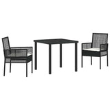 Garden Dining Set with Cushion 3 pcs Black Poly Rattan 3379863