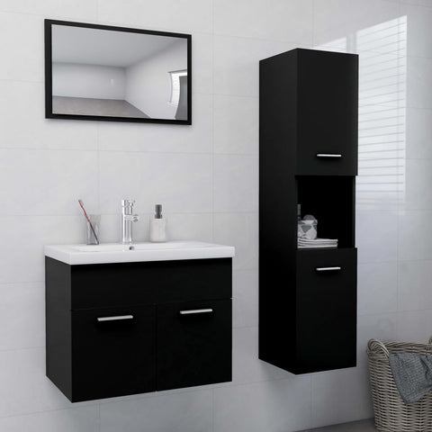 Bathroom Furniture Set Black Engineered Wood 3070956