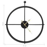 Wall Clock Black Iron 52 cm Decorative Inlays Wall Clock 325171