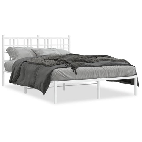 ZNTS Metal Bed Frame with Headboard White 140x200 cm 376374