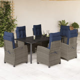 7 Piece Garden Dining Set with Cushions Grey Poly Rattan 3212879