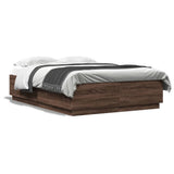 Bed Frame with LED without Mattress Brown Oak 150x200 cm King Size 3209610