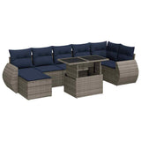 8 Piece Garden Sofa Set with Cushions Grey Poly Rattan Acacia 3326682