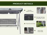 Metal Garden Swing Chair, 3-Seater Swing Seat, Patio Hammock Bench Canopy Lounger, Light Grey T3398P317652