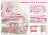 Kids Dressing Table Set, Vanity Table with Stool, Mirror, Drawer, Desktop, Storage, Ballet-Theme, T3398P422149
