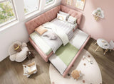 Upholstered Bed Daybed with Pull-Out Bed, 3FT Single Sofa Bed 90 x 190 cm, Ottoman Bed Trundle Beds N601P377081P