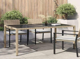 Garden Table 150x90x75 cm Tempered Glass and Poly Rattan Beige 316710