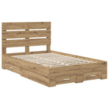 Bed Frame with Drawer Artisan Oak 135 x 190 cm Engineered Wood 3411987