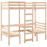 ZNTS Loft Bed Frame with Desk and Chairs 75x190cm Solid Wood Pine 3308562