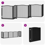 Dog Gate with Door Foldable 6 Panels Black 480 cm Poplar Wood 3155629