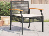 Garden Chairs with Cushions 4 pcs Black Poly Rattan Acacia Wood 366251