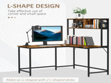 L Shaped Desk with Book Shelf, Industrial Corner Computer Desk, Writing Table with Steel Frame for T3398P329540