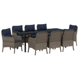 Garden Dining Set with Cushion 9 pcs Grey Poly Rattan 3380196