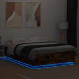 Bed Frame with LED without Mattress Smoked Oak 160x200 cm 3209601