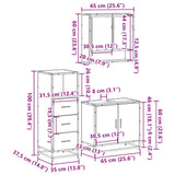 ZNTS 3 Piece Bathroom Furniture Set Smoked Oak Engineered Wood 3301037