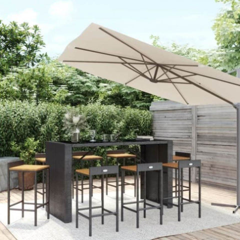 9 Piece Garden Bar Set Black Poly Rattan& Solid Wood Acacia 3187688