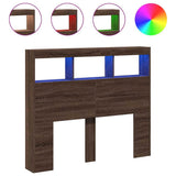 Headboard Cabinet with LED Brown Oak 120x17x102 cm 839195
