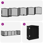 Dog Gate with Door Foldable 9 Panels Black 450 cm Poplar Wood 3155597