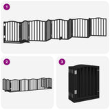 Dog Gate with Door Foldable 9 Panels Black 450 cm Poplar Wood 3155597