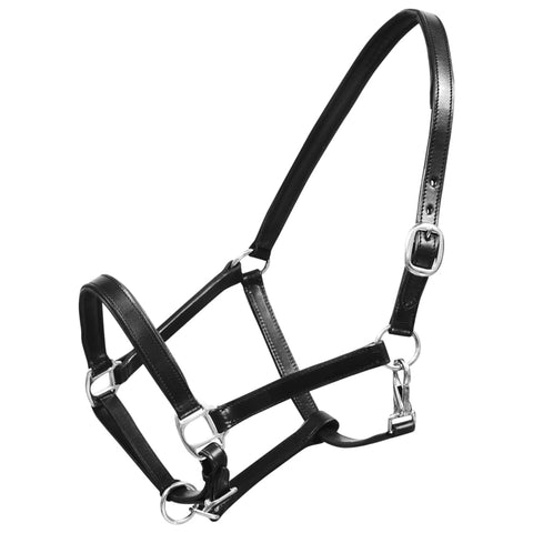 ZNTS Real Leather Headcollar Stable Halter Adjustable Black Full 90891