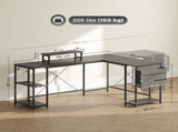 168cm Reversible L Shaped Desk, Industrial Corner Computer Desk with Adjustable Shelf and Storage T3398P343620