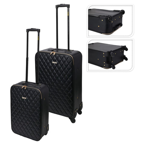 ZNTS ProWorld 2 Piece Suitcase Set Quilt Design Black 445921