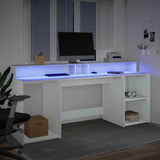 Desk with LED Lights White 200x55x91 cm Engineered Wood 3309438