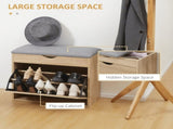 Shoe Bench with Cushion for 4 Pair of Shoes, Storage Bench with Padded Seat, Flip-up Cabinet and T3398P344398