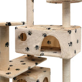 Cat Tree with Sisal Scratching Posts 125 cm Paw Prints Beige 170478