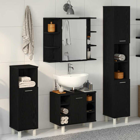 Bathroom Furniture Set with Door 4 pcs Black 30 x 30 x 179.5 cm 3333047