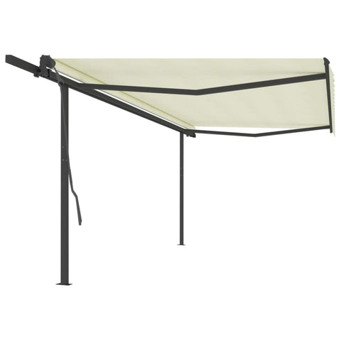 ZNTS Manual Retractable Awning with Posts 5x3 m Cream 3070177
