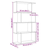 Room Divider Bookcase 4-Tier Old Wood 70x24x129 cm Engineered Wood 858109